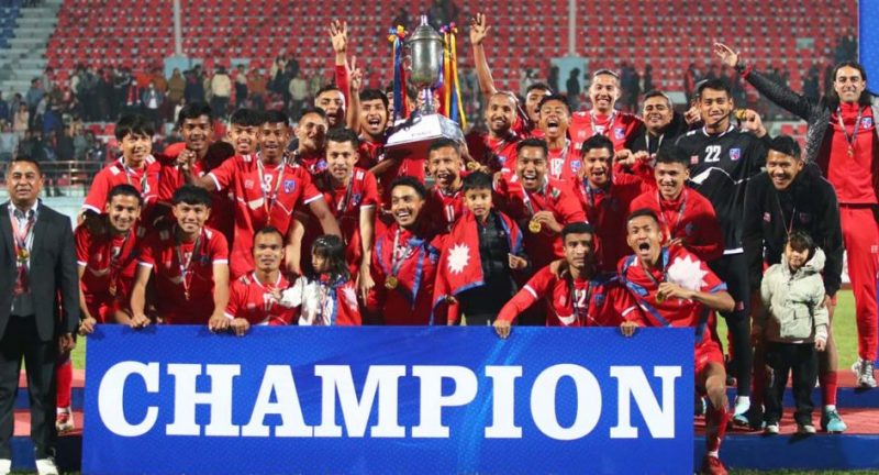 लाओसलाई पराजित गर्दै नेपालले जित्यो प्रधानमन्त्री थ्री नेसन्स कपको उपाधि